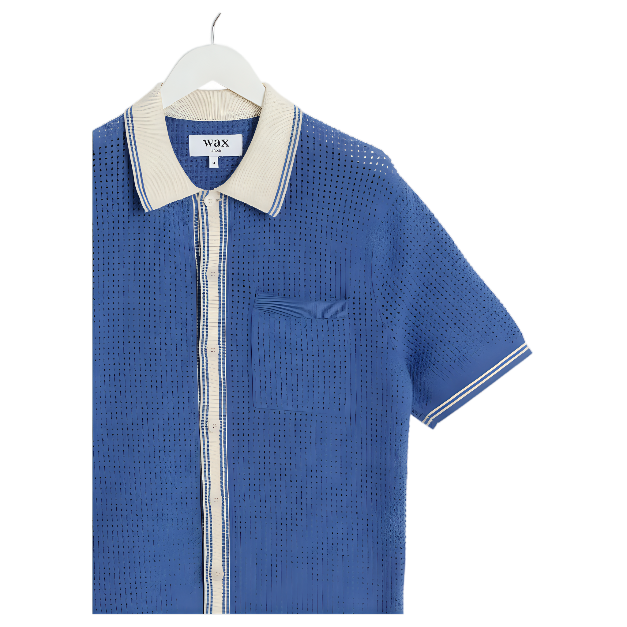 Belle SS Polo Shirt - Tipped Pointelle Blue/Ecru
