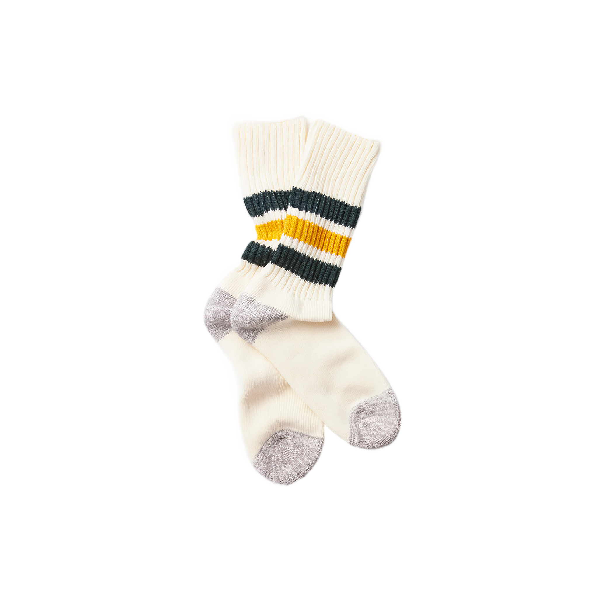 Coarse Ribbed Oldschool Crew Socks - Dark Green/Yellow