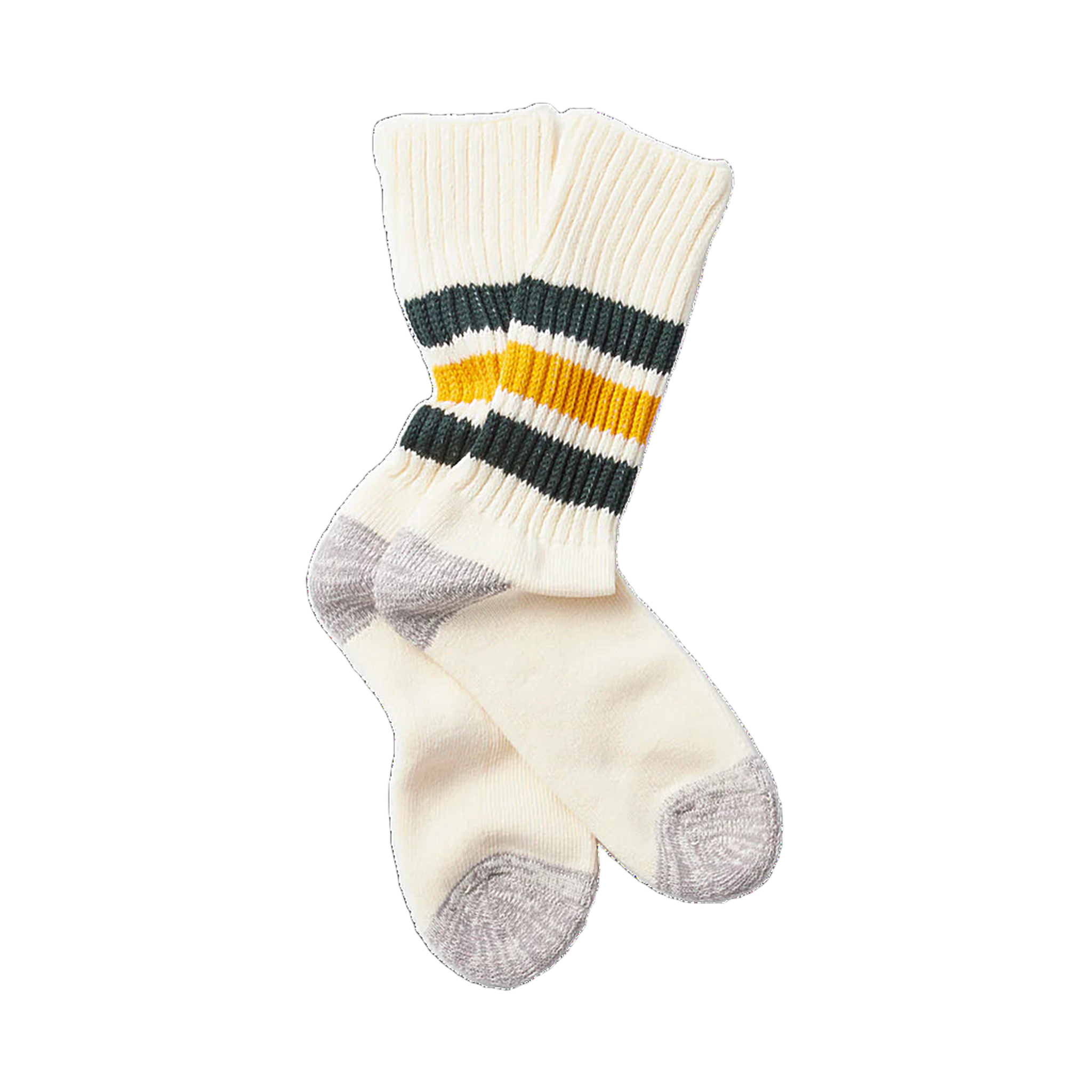Coarse Ribbed Oldschool Crew Socks - Dark Green/Yellow