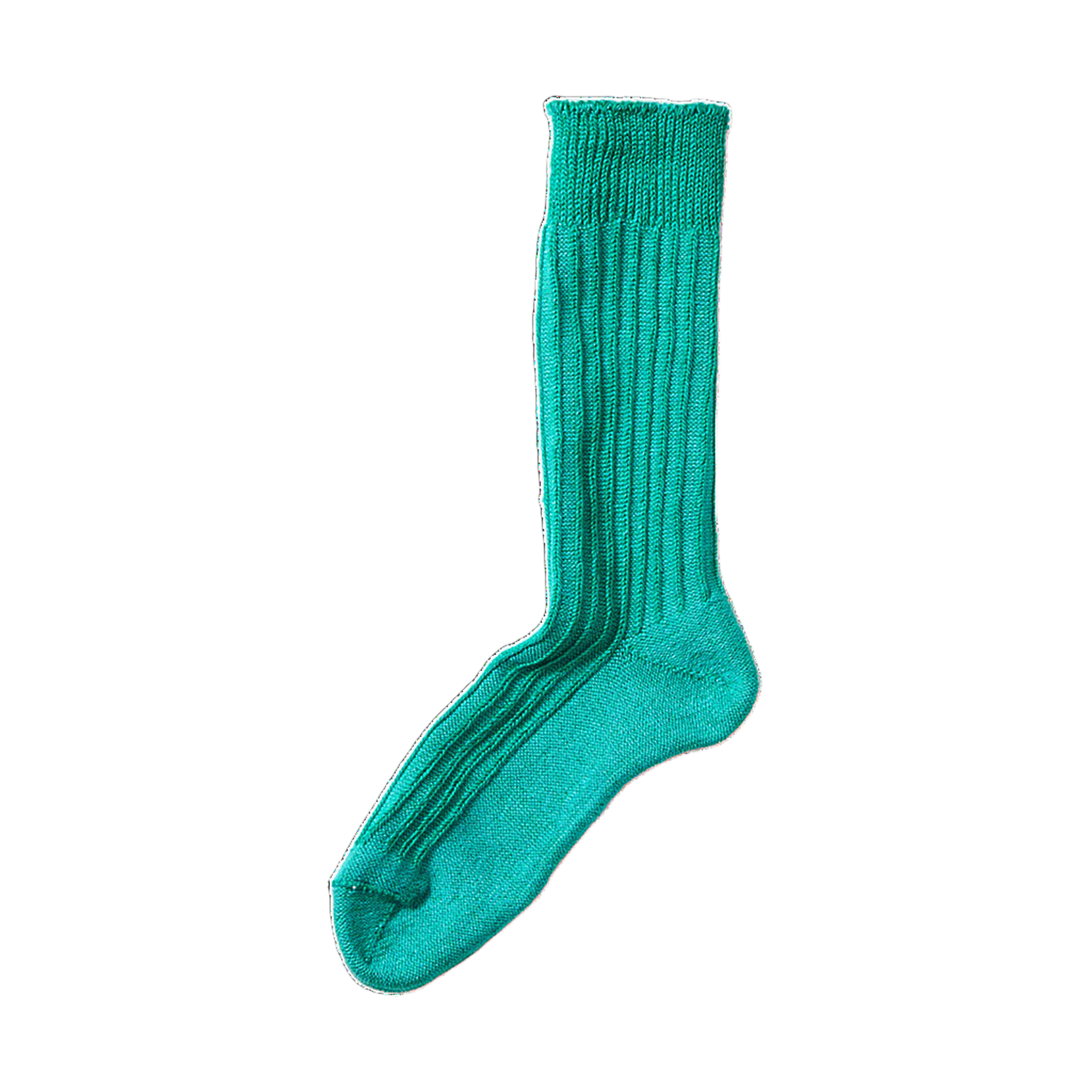 Linen Cotton Ribbed Crew Socks - Aqua Green