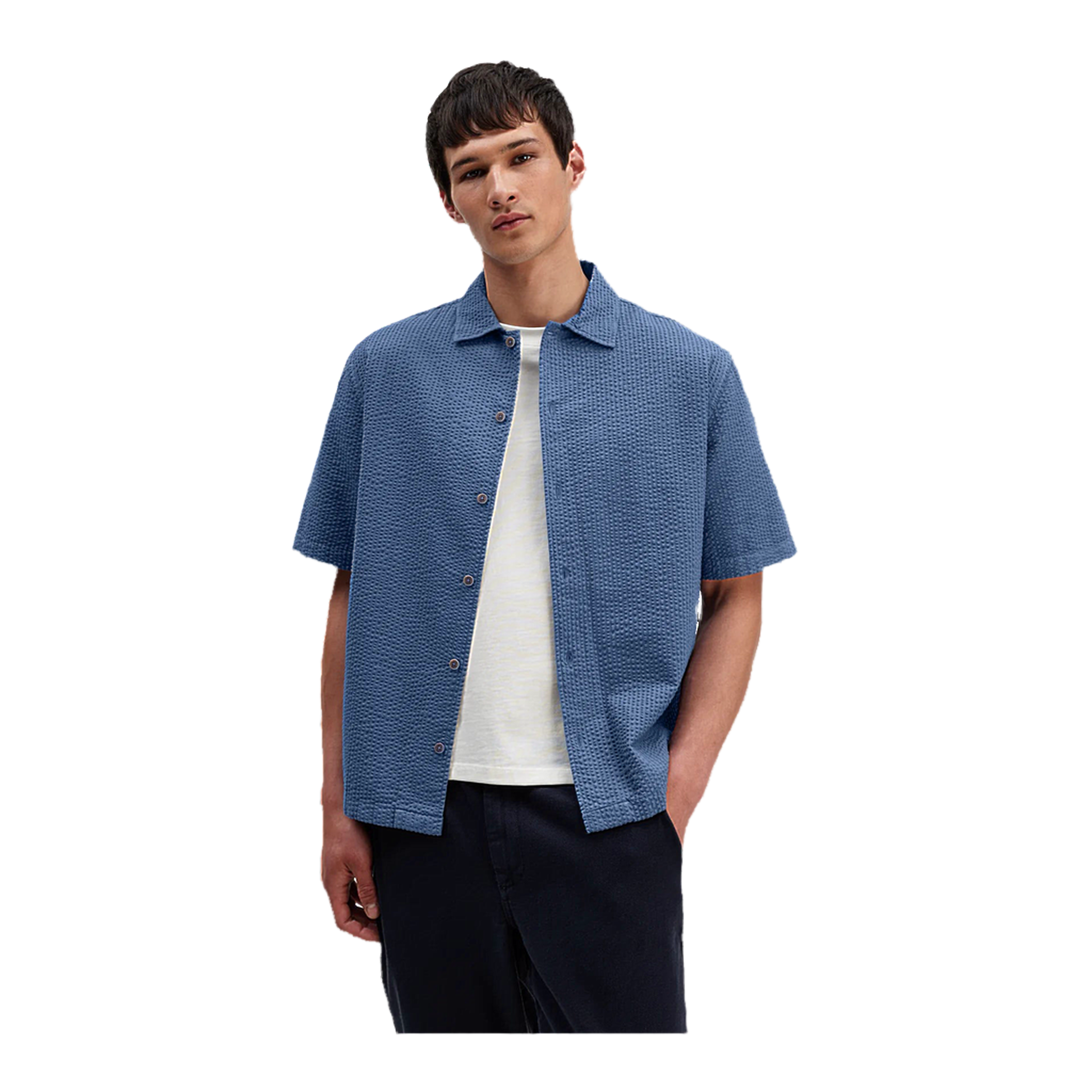 Keats S/S Shirt - Seersucker - Blue